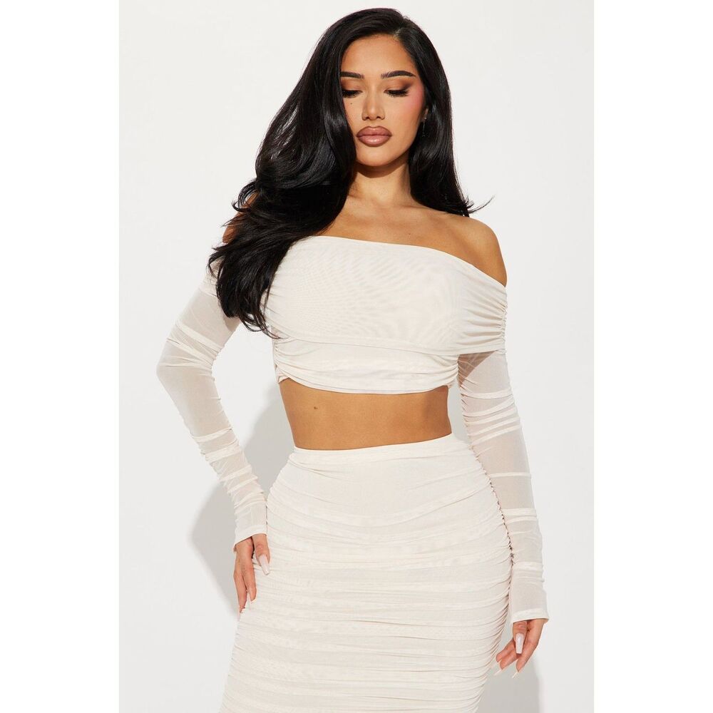 NWT Fashion Nova Candice Mesh Skirt Set - Cream. Size XL